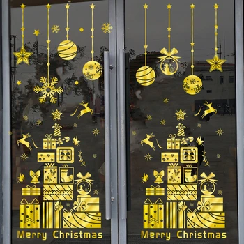 1 Takım Altın Noel Sticker Dekor Kardan Adam Noel Baba Geyik Noel Ağacı Duvar Pencere Dekoratif Yapışkanlı Statik Çıkartmalar