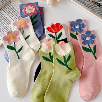 1 Çift Kore Yeni varış kadın çorap Sonbahar kış çorap kadın Pamuk Rahat Çiçek orta Tüp çorap harajuku yumuşak çorap