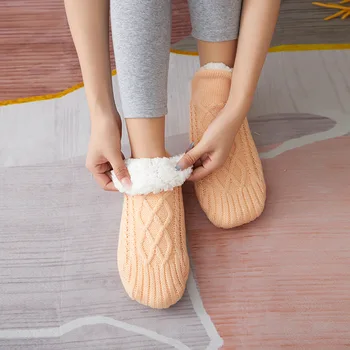 1 Çift Kış Kadın Ev Peluş Terlik Çorap Kürklü Pamuk Sıcak Anti Patinaj Kalın Çorap Kapalı Konfor Polar Kat Terlik Çorap