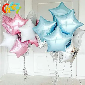 10 ADET Bebek Duş 18 inç Pembe Gümüş Mavi Yıldız Helyum Folyo Balonlar 1st Erkek Kız Doğum Günü Partisi Malzemeleri Dekorasyon Saf Renk