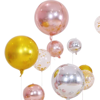 10 adet / grup 10 18 22 İnç 4D Yuvarlak Alüminyum Folyo Balonlar Metal Balon Düğün Dekorasyon Doğum Günü Partisi Helyum Balon Malzemeleri