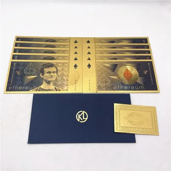 10 adet Sıcak Hatıra Sahte para Altın Ethereum banknot Sanat Koleksiyonu Hediye Fiziksel Eth Ev Partisi Dekorasyon