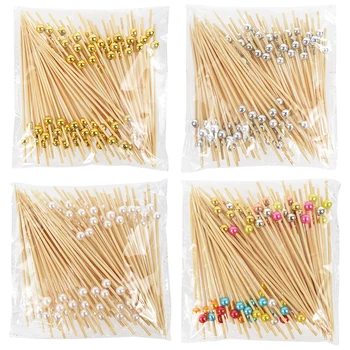 100 adet Tek Kullanımlık Bambu Şiş yiyecek kürdanları Büfe Kek Meyve Düğün Süslemeleri Tatlı Salata Çubukları Kürdan Şiş