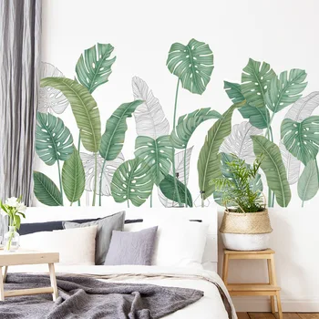 106x57 cm Büyük Yeşil Yaprak PVC duvar çıkartmaları Oturma odası Yatak Odası Duvar Dekor için Çıkarılabilir Bitkiler Duvar Kağıtları Ev duvar süsü Duvar Resimleri