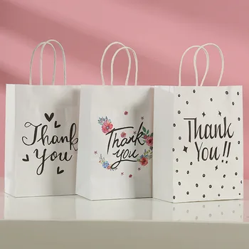 12 adet Teşekkür Ederim Hediye Kağıt Torba Kraft Kağıt saplı çanta Parti Favor Küçük İşletmeler için Özel