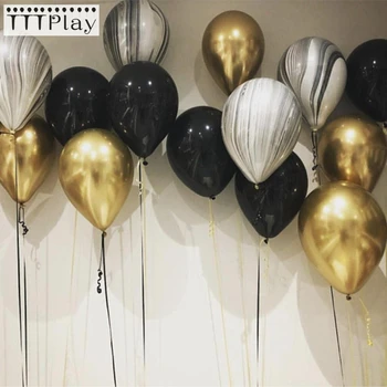 12 inç Altın ve Siyah Lateks Balon Mermer Metalik Balon Krom Balonlar Düğün Yetişkin Doğum Günü Partisi Fotoğraf Sahne Dekor