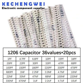 1206 SMD Kapasitör çeşitli kiti, 36values*20 adet = 720 adet 1pF~10uF Örnekleri Kiti elektronik diy kiti