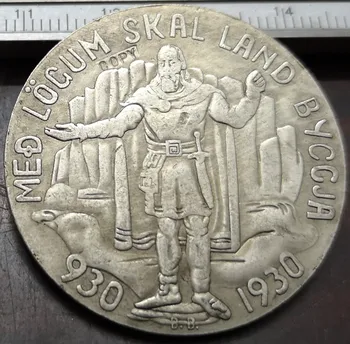 1930 İzlanda 5 Kronur Althing Gümüş Kaplama Kopya Jetonu