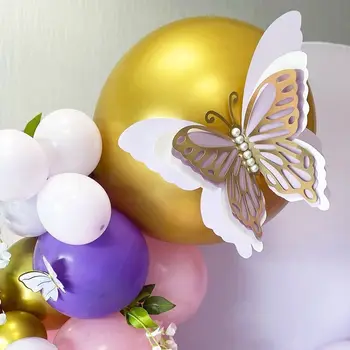2 adet Kelebek Çıkarılabilir Duvar Çıkartmaları Büyük Boy Simülasyon Kelebekler İçi Boş Dört katmanlı İnci Ev Doğum Günü Partisi Dekoru