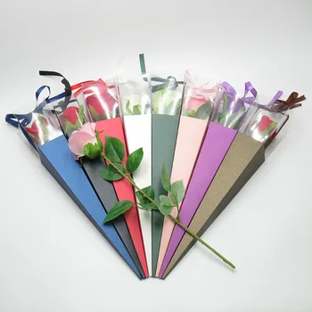 2020 Tek Çiçek Gül Sarma Hediye Kutuları Üçgen Çiçek Kılıfları sevgililer Günü Düğün Dekor Gül Çiçek Ambalaj Buket