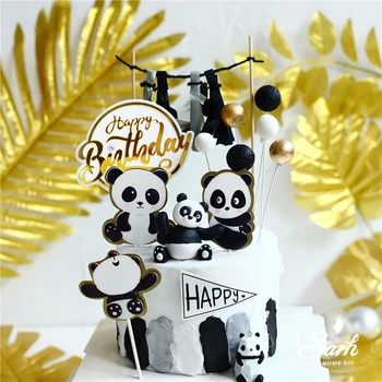 2022 Bebek Mutlu Doğum Günü Partisi Pişirme Kek Topper Süslemeleri Bambu Yeşil Yaprak Panda Hayvan Kaktüs Tatlı Kek Ekleme Malzemeleri