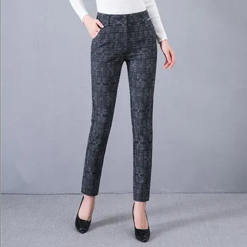 2022 Kadın Ekose pantolon Tam Boy Yüksek Bel Bahar Sonbahar Streetwear Spor kalem pantolon Tayt Elbise Cep ile