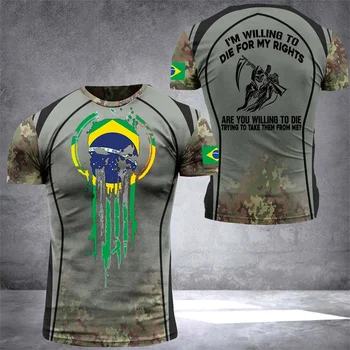 2022 Vintage Brezilya erkek T-Shirt 3D Baskılı Bayrak Gazileri Brezilyalı Gömlek O-boyun Büyük Boy Streetwear Kısa Kollu Camo Tops