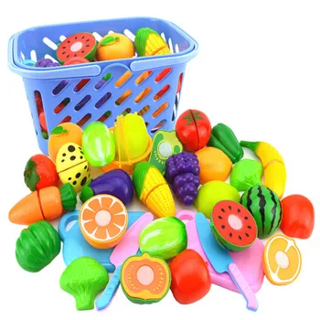 23 adet / takım Plastik Meyve Sebze Kesme Oyuncak Sepeti Mutfak Oyna Pretend Erken Simülasyon Eğitici Oyuncaklar