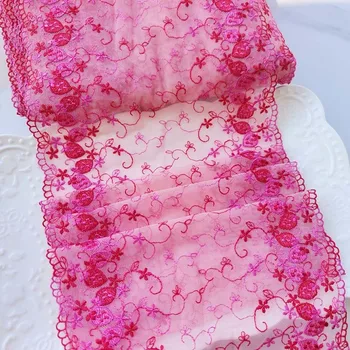 28 Metre İki Ton Çiçekler İşlemeli Kiraz Dantel Trim Sutyen Jartiyer İç Çamaşırı Elbise Dikiş iç çamaşırı kumaşı