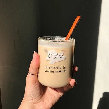 300 ML Kore karikatür Cam Borosilikat ısıya dayanıklı kahve kupa ev kahvaltı Süt kupalar meyve suyu fincanı hediye Ev Drinkware