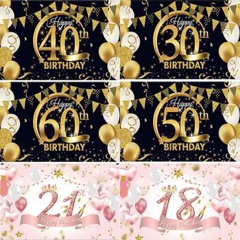 30th 40th 50th 60th Mutlu Doğum Günü Zemin Afiş Siyah Ve Altın Glitter Poster Erkekler Kadınlar İçin Doğum Günü Partisi Süslemeleri