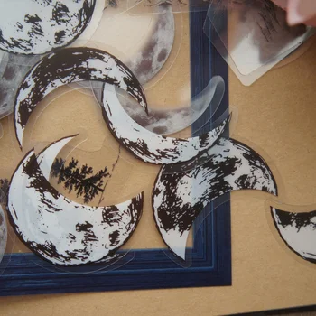 40 adet Orta Gece Ay Orman Çerçeve Tarzı PVC Etiket Scrapbooking DIY Hediye ambalaj etiketi Dekorasyon Etiketi