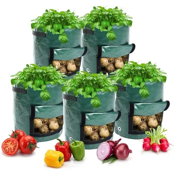 5 ADET Patates Çanta Büyümek Bitki Büyümek Çanta 10 Galon Ağır Kalınlaşmış Büyüyen Çanta Bahçe Sebze Ekici Kolları ile