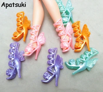 5 çift/grup Moda Renkli Kelebek Kanatları Açı Yüksek Topuk Ayakkabı Botları barbie bebek Evi 1/6 BJD Bebek Oyuncak Ayakkabı