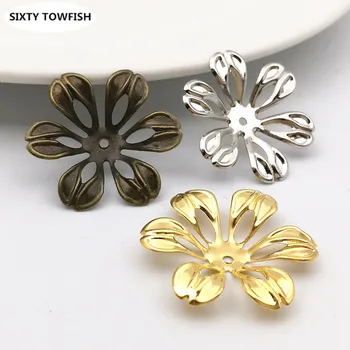 50 ADET 27mm Altın renk / Beyaz K / Antik bronz Metal Telkari Çiçekler Dilim Charms Bankası Ayarı DIY Takı Bileşenleri Bulma