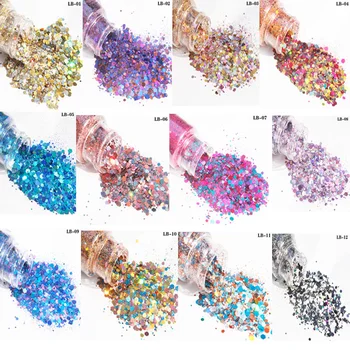 50G Karışık Altıgen Şekil Tıknaz Tırnak Glitter Pul 12 renkler Karışık Renkli Parlak Gevreği Dilimleri Manikür Çivi Sanat Dekorasyon