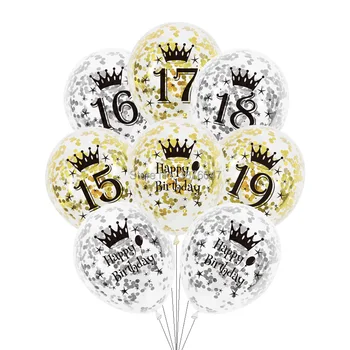 6 adet / grup 15 16 17 18 19 mutlu doğum günü balonlar altın gümüş 16th 18th parti süslemeleri şeffaf konfeti yıldönümü balon