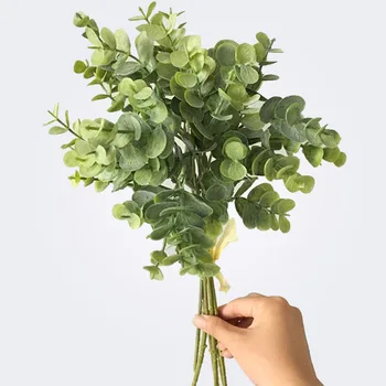 6 adet okaliptüs plastik yapay yapraklar demet ev noel düğün dekorasyon için küçük sahte yeşillik sahte para yaprak bitki