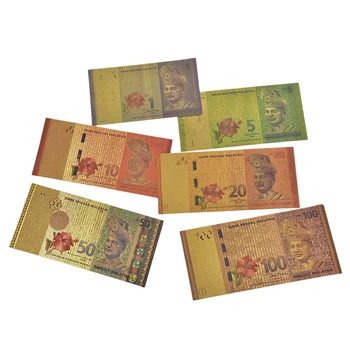 6 Adet Plastik kopya 24k Altın Folyo Banknot Malezya Sahte Para Hediye olarak Malezya 1 5 10 20 50 100 Ringgiti Banknot
