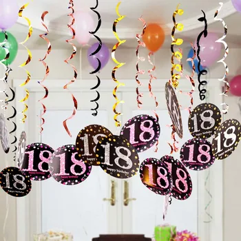 6 adet PVC Mutlu Doğum Günü Tavan Asılı Swirls 18 21 30 40 50 60 70 Yaşında Doğum Günü Partisi Süslemeleri Yetişkin Parti Malzemeleri