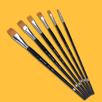 6 adet Sanatçı kaynağı Uzun huş çubuk naylon saç Düz kafa boya fırçası guaj suluboya akrilik boya fırçası seti sanat malzemeleri