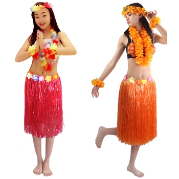 60 cm 5 adet / takım şifreleme kalınlaşma kadın Hawaiian Hula Etek Takım Elbise bayan dans çim elbise Hawaii Plaj Şenlikli Parti Malzemeleri