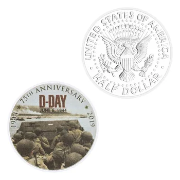 75th Yıldönümü Normandiya Landing Hatıra Gümüş Kaplama Sikke D-DAY hatıra parası Veteran Mücadelesi Coin