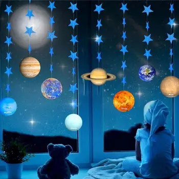 8 Adet Evren Sekiz Gezegenler Çekme Bayrağı Asılı Yıldızlı Gece Tema Parti Sahne Sahne Arka Plan DIY Dekorasyon Doğum Günü Malzemeleri