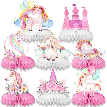 8 adet Pembe Unicorn Centerpieces Gökkuşağı At Doğum Günü Dekor Unicornion Benim Küçük Kız Midilli Bir 1st Doğum Günü Partisi DIY Bebek Duş