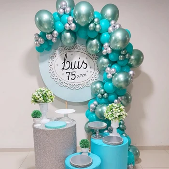 97 adet Tiffany Mavi Balon Garland Kemer Kiti Yeşil Gümüş Krom Lateks Balon Noel Doğum Günü Partisi Süslemeleri Bebek Duş