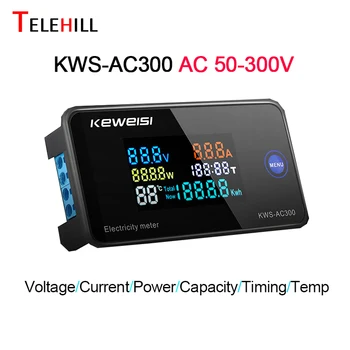 AC300 Dijital Voltmetre AC 50-300V Voltaj 45-65Hz Güç Enerji Ölçer LED AC Wattmetre 0-10 / 100A Dedektörü Voltmetre Ampermetre