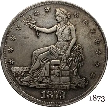 Amerika Birleşik Devletleri Amerika 1873 1 Ticaret Bir Dolar ABD Tanrı Biz Güven 420 Tane 900 İnce Cupronickel Gümüş Kaplama Kopya Para