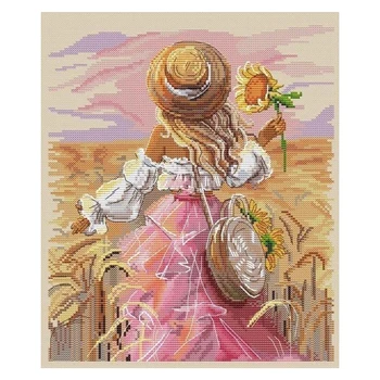 Amishop En Kaliteli Sayılan Çapraz Dikiş Kiti Ayçiçeği Kız Lady Güzellik Buğday Alan Ev Dekorasyon