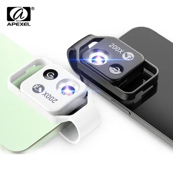APEXEL 200X dijital mikroskop lens ile CPL cep led ışık kılavuzu mikro cep makro lensler iPhone Samsung için tüm akıllı telefonlar