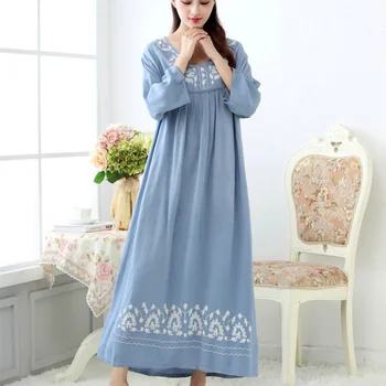 Bahar Gecelik kadın Pamuk Uzun Gevşek Pijama Nakış Sonbahar Kıyafeti Gece Uzun Kollu Kadın Sleepshirts Artı Boyutu