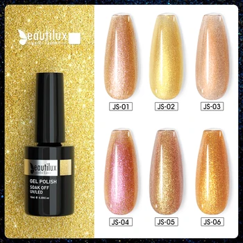 Beautilux Jel Oje Altın Renk Koleksiyonu Gül Altın Glitter Yarı Kalıcı Çivi Cila UV LED Jeller Vernik 10 ml