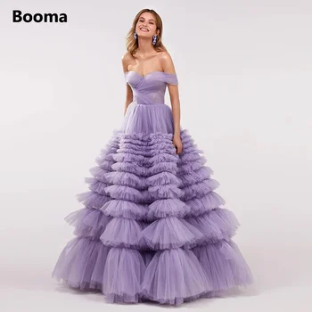Booma Leylak Ruffles Katmanlı Tül balo kıyafetleri Sevgiliye Off-the-Omuz Pileli A-Line Quinceanera Elbise Örgün Parti Törenlerinde