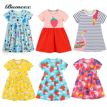 Bumeex Yeni Varış Kız Elbise Yaz Çocuklar Karikatür Baskı Pamuk Elbise Prenses Kız Parti Moda 2 İla 7 Yaşında giysi