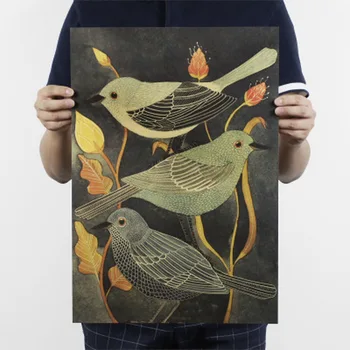 Bülbül Güzellik Kuş Vintage Poster Retro Dekoratif Boyama Kraft Kağıt Oturma Odası Duvar Sticker için 51. 5X36cm