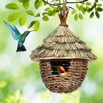 Büyüleyici Dekoratif Sinek Kuşu Evi Sağlam Çim Kuş Kulübeleri Sinek Kuşu Yuvalama Evleri Bahçe Veranda Çim Ofis Kapalı