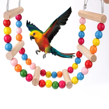 Conures için Parakeets Cockatiels Kuşlar Evcil Papağanlar Merdivenler Doğal Ahşap Papağan Oyuncakları Asılı Tırmanma Oyuncak Renkli Topları İle