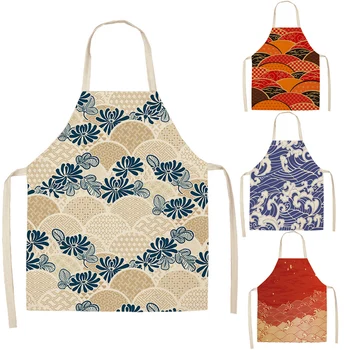 Deniz İşareti Desen Mutfak Önlükleri Kadınlar için Pamuk Keten Önlükler Ev Temizlik Önlük Ev Pişirme Önlük
