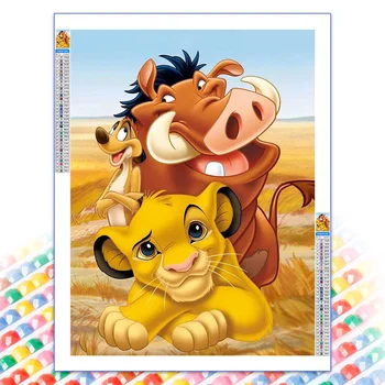 Disney Karikatür Film Aslan Kral 5D Elmas Boyama Simba ve Arkadaşı Nakış Tam Kare / Yuvarlak Mozaik Duvar Dekorasyon Hediye