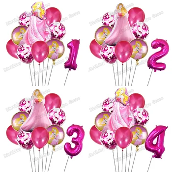 Disney Uyku Güzellik Prenses Tema Balonlar Kız Doğum Günü Partisi Dekoru 32 İnç Numarası Pembe Balonlar Bebek Duş Malzemeleri Küre